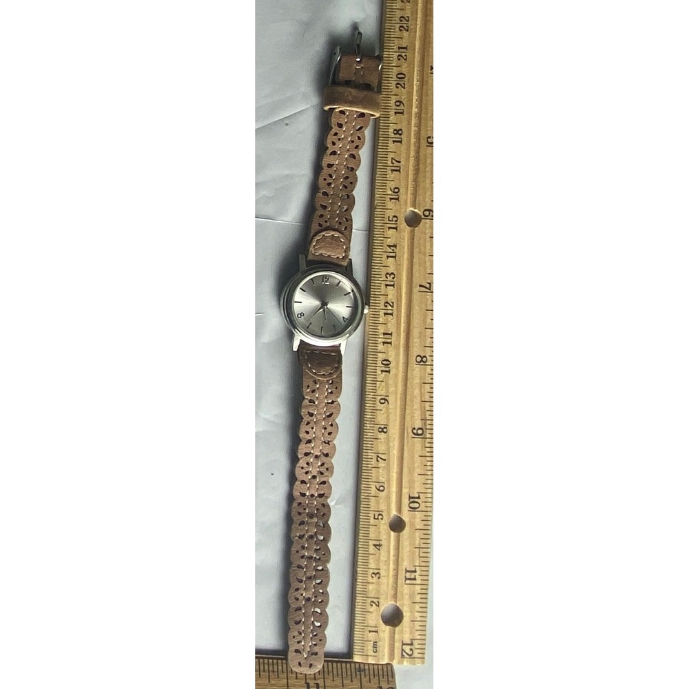 Womens Brown Leather Cutout Strap Analog‎ Wristwatch